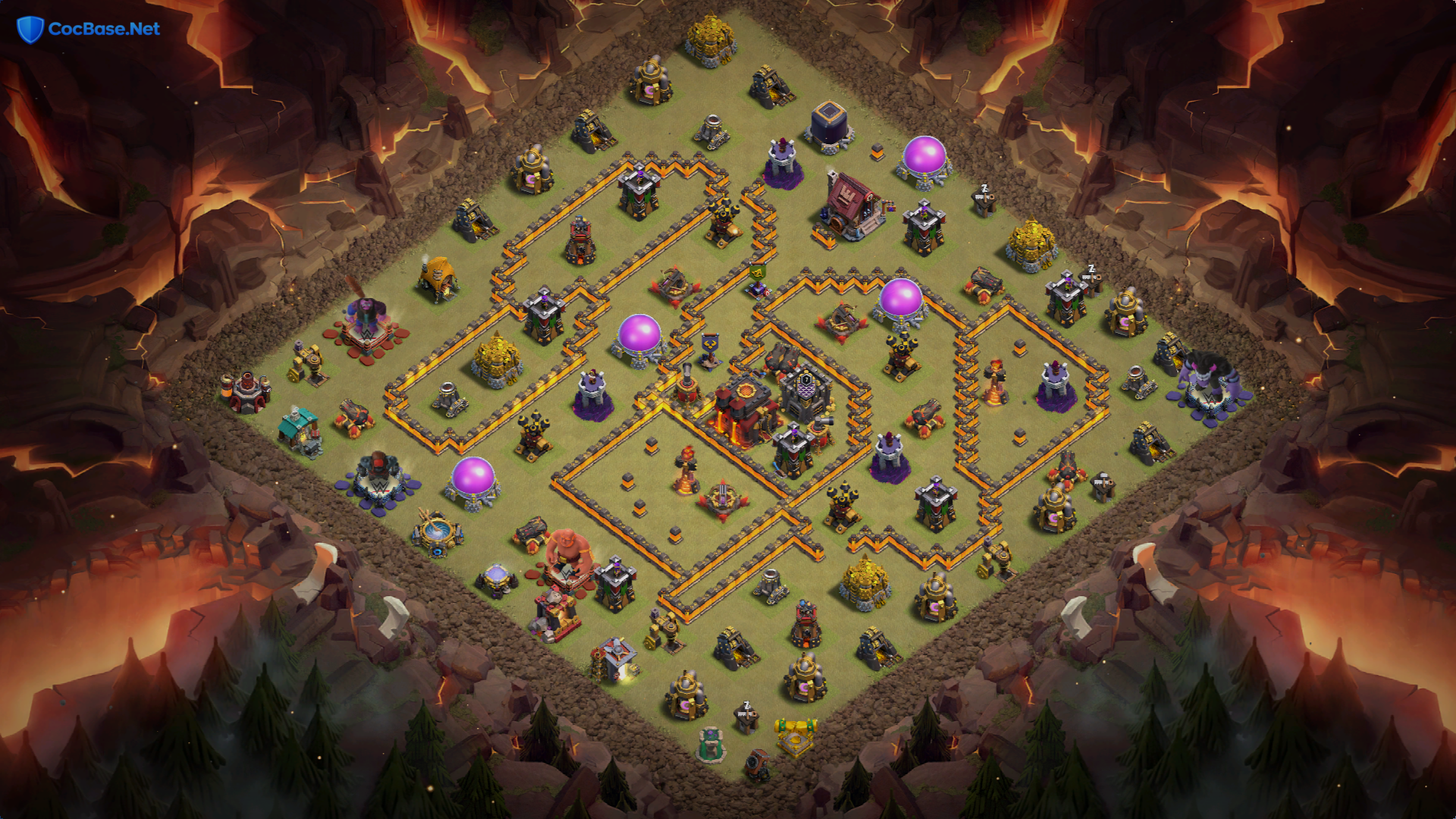 TH10 Anti 3 Star War Base Layout with Asymmetric Infernos & Trap Corridors