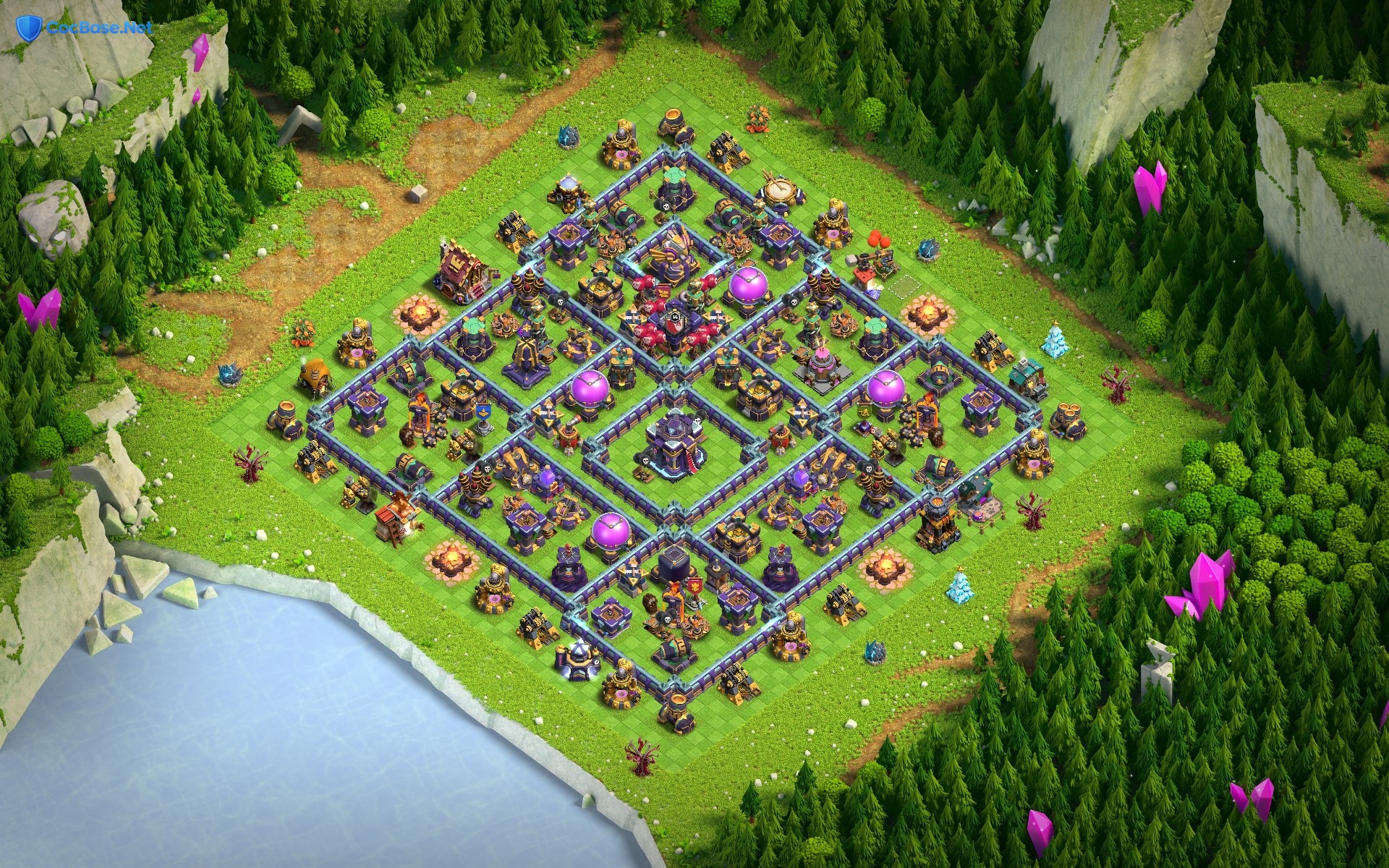 TH15 Hybrid Box Base Layout with Isolated Core Defenses & Anti-Troop Pathing