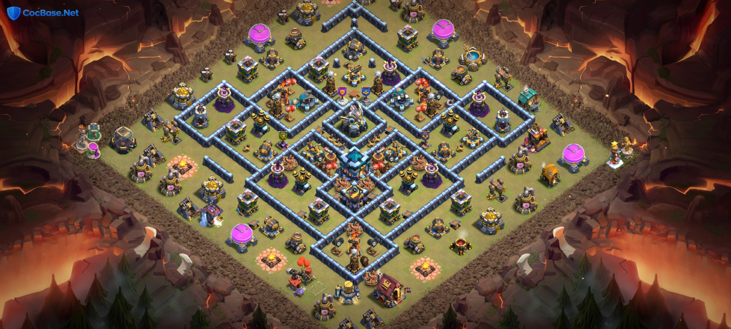 TH13 Anti 2 Star Core Defender CoC War Base Layout Copy Link - CocBase.Net