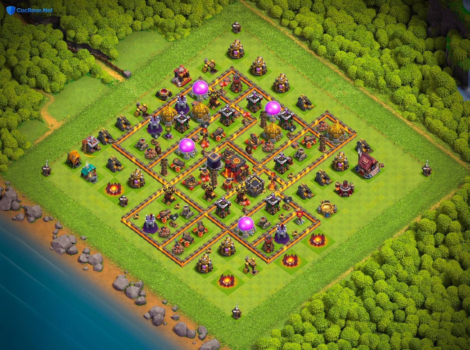 TH10 CoC Hybrid Base Layout For Anti Queen Charge Copy Link