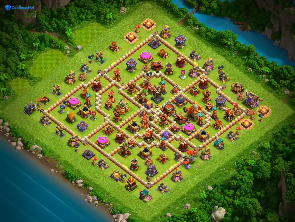 TH16 Anti 2 Star Hybrid CoC War Base Layout 2026 Copy Link